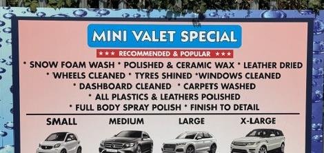 The Mini Valet Special board on site